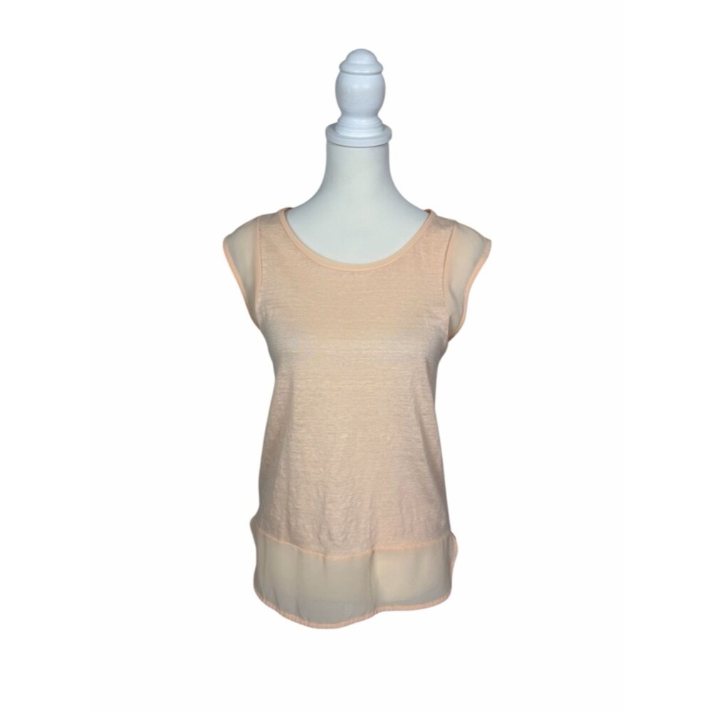 Ann Taylor Blouse Sml. Sleeveless Peach Sheer Layered Tank 100% Linen Minimalist